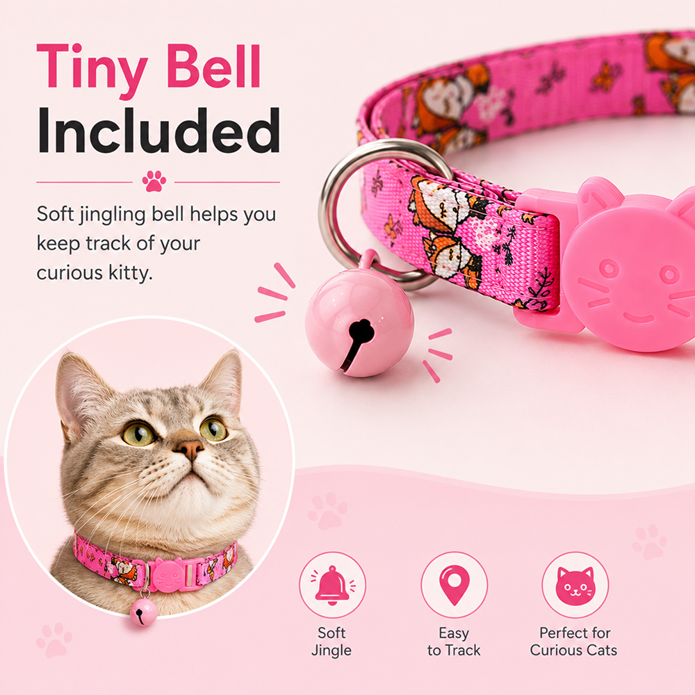 Talking Dog Club Everyday Collar with Fox Bell for Cats (Pink)