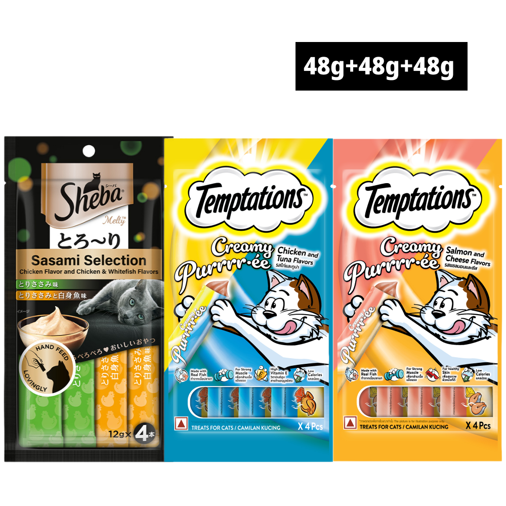 Sheba Chicken Melty, Tuna and Prawn Melty and Salmon and Cheese Creamy Combo Cat