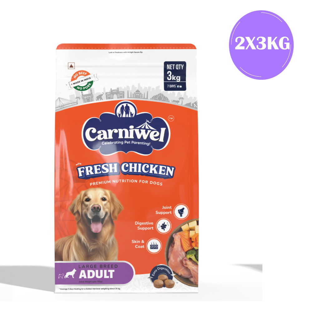 Carniwel Fresh Chicken Kibble Large Breed Dry Food and Fullr Dental Dog Treats