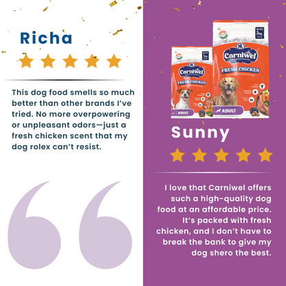 Carniwel Fresh Chicken Kibble Large Breed Dry Food and Fullr Dental Dog Treats
