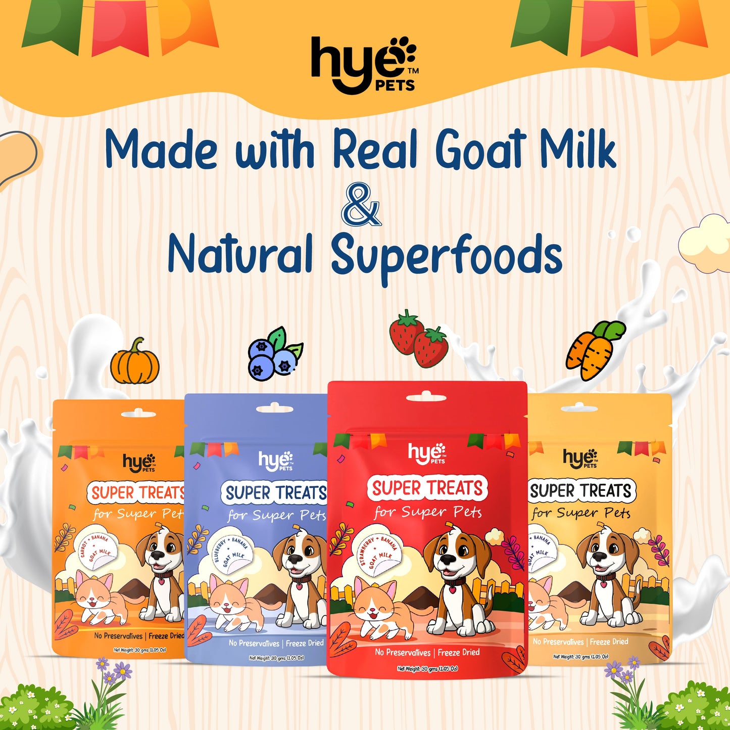HYE Pets Freeze Dried Treats with Goat Milk, Carrot, and Banana for Dogs and Cats