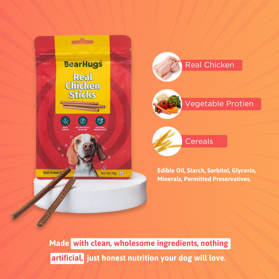 BearHugs Real Chicken Soft & Chewy Sticks Dog Treats