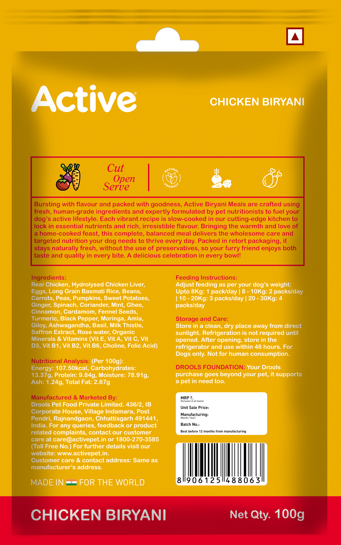 Active Weekly Combo Packof 4 Biryani Fresh Food For Dogs (Buy 1 Get 1)