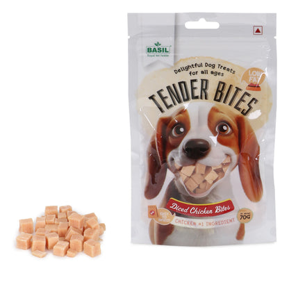 Basil Tender Diced Chicken Bites Strips Dog Treats
