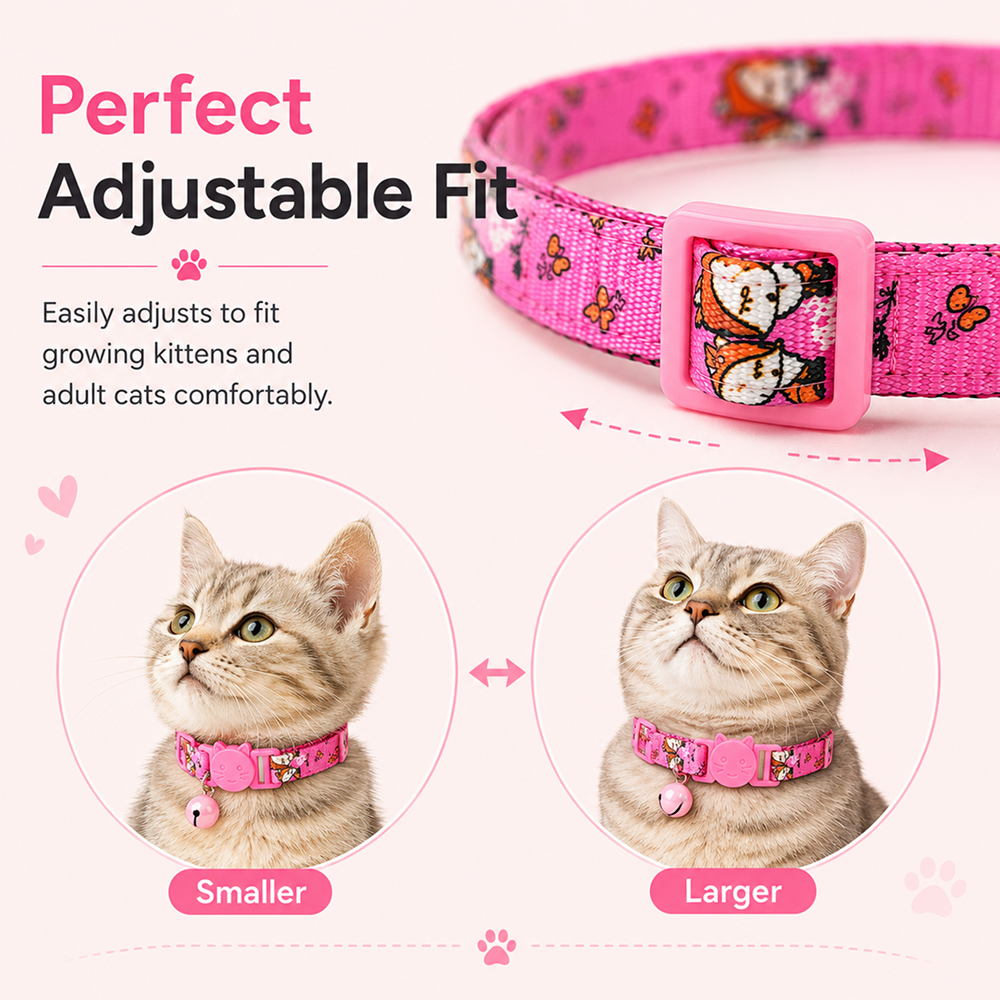 Talking Dog Club Everyday Collar with Fox Bell for Cats (Pink)