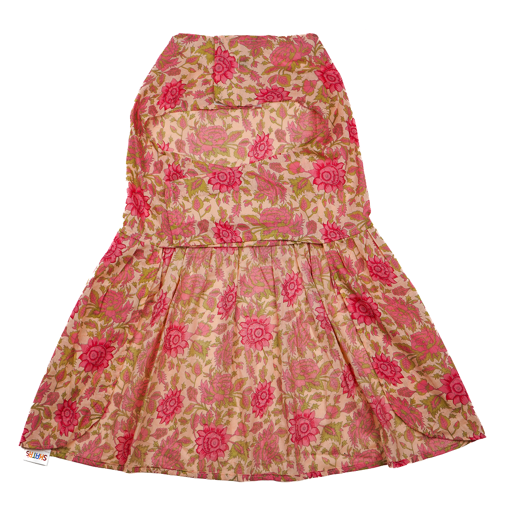Skatrs Cotton Dress for Dogs and Cats (Off White and Pink Lotus)