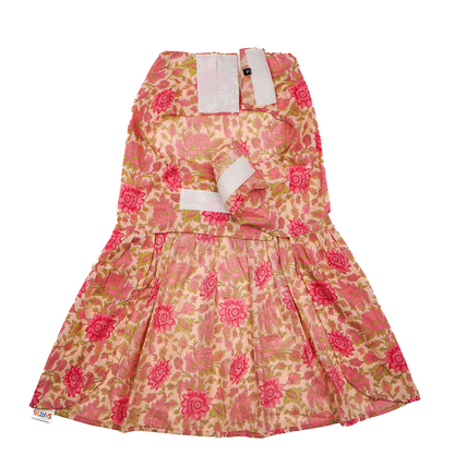 Skatrs Cotton Dress for Dogs and Cats (Off White and Pink Lotus)