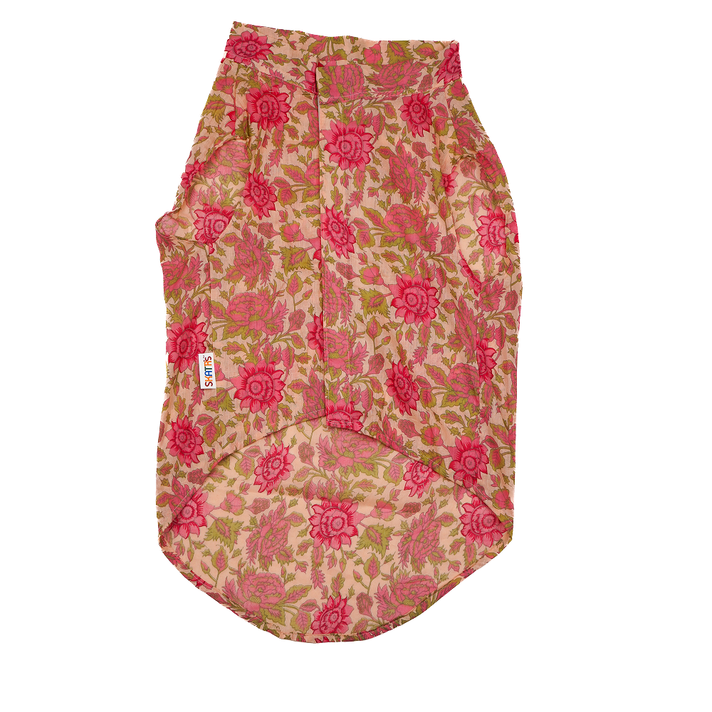 Skatrs Cotton Shirt for Dogs and Cats (Off White and Pink Lotus)