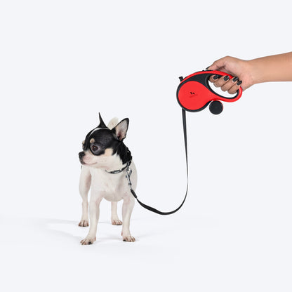 HUFT Retractable Leash With Poop Bag Dispenser for Dogs (Red)