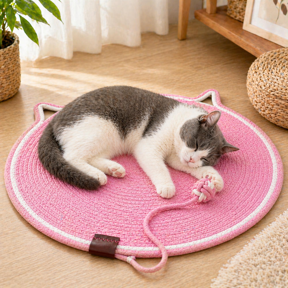 Talking Dog Club Rope Scratching Mat for Cats (Pink)