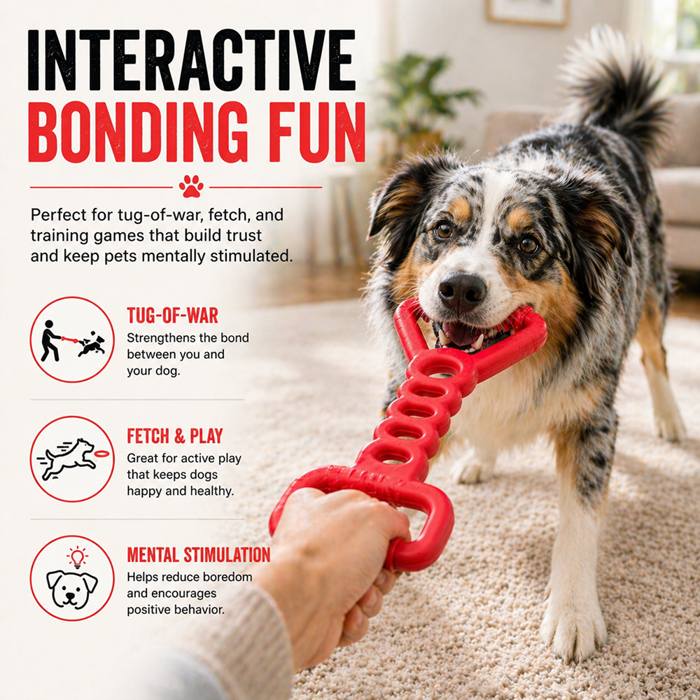 Talking Dog Club Tug Off Natural Rubber Chew Toy for Dogs (Red)