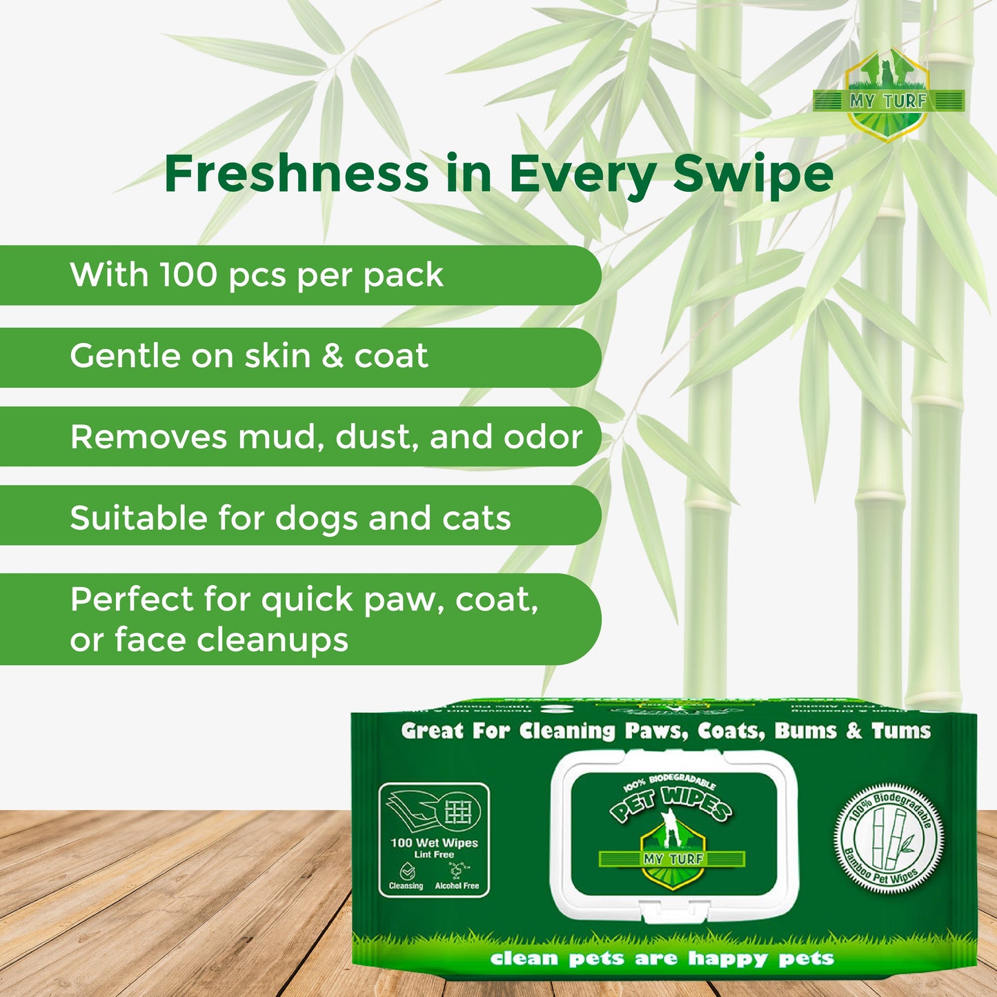 My Turf Bio Bamboo Fiber Wipes for Dogs and Cats