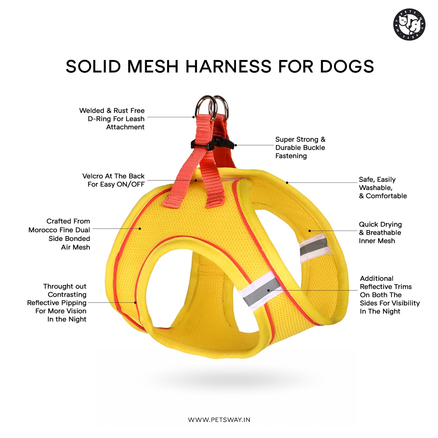 Pets Way Air Mesh Harness for Puppies & Small Dogs (Neon)