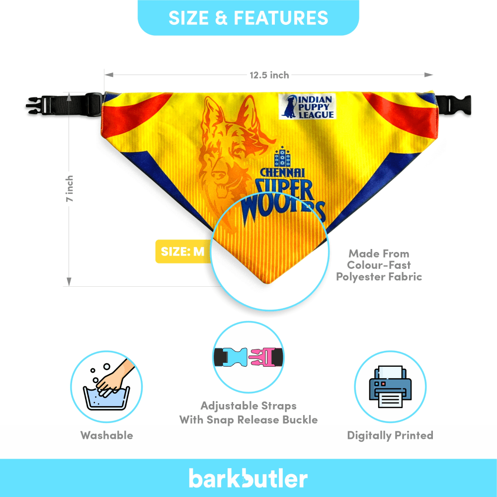 Barkbutler Chennai Super Woofers Bandana for Dogs | Indian Pet League