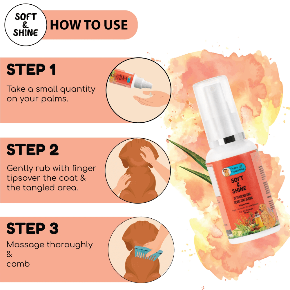 Papa Pawsome Soft & Shine Detangling Fur Serum for Dogs (Limited Shelf Life)