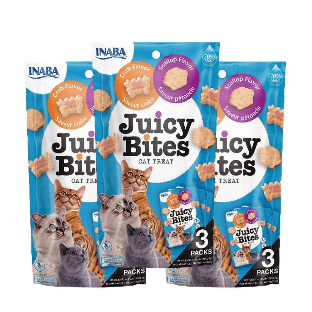 INABA Chicken Broth Chicken & Tuna and  Chicken & Salmon and Juicy Bites Scallop & Crab Flavoured Combo Cat Treats