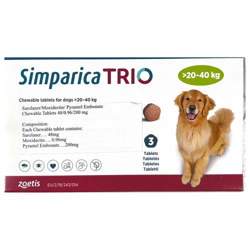Zoetis Simparica Trio (Sarolaner) Tick & Flea Control Tablet for (20 to 40 kg) Dogs (3 tablets)