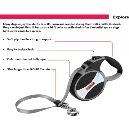 Kong Explore Retractable Leash for Dogs and Cats (Red)