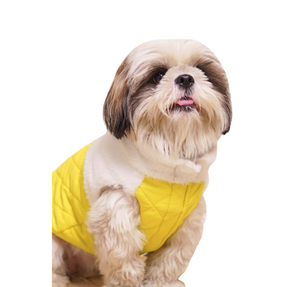 Pets Way Reversible Cozy Quilt Fur Winter Jacket for Dogs (Yellow)