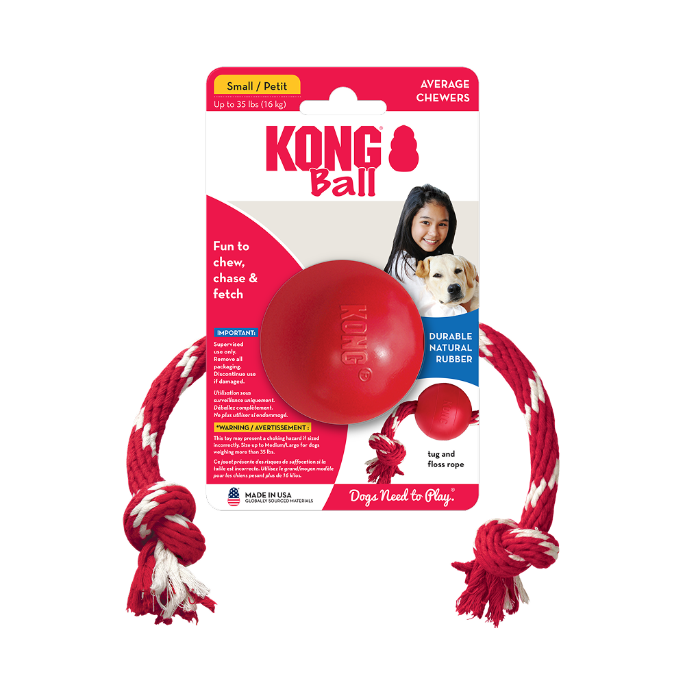 Kong Ball with Rope Toy for Dogs (Red)