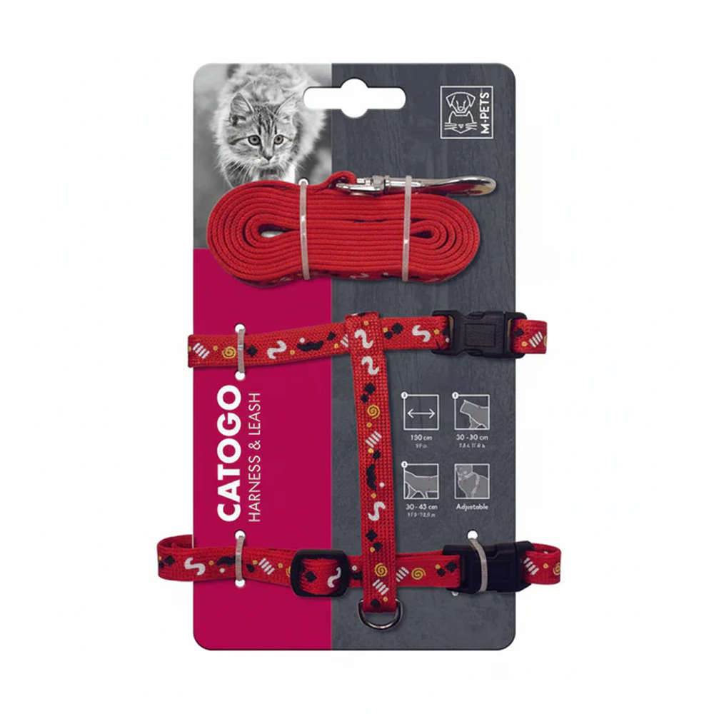 M Pets Catogo Harness & Leash for Cats (Red)