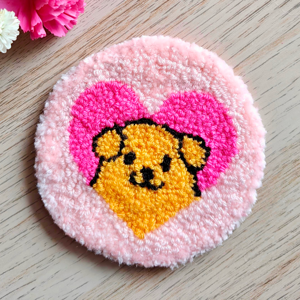 Furry Tales Custard Dog Handtufted Coaster