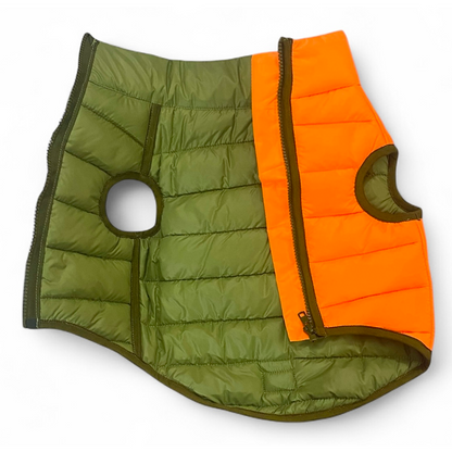Woofiezz Warm & Comfortable Winter Jackets for Dogs and Cats (Orange/Olive Green)