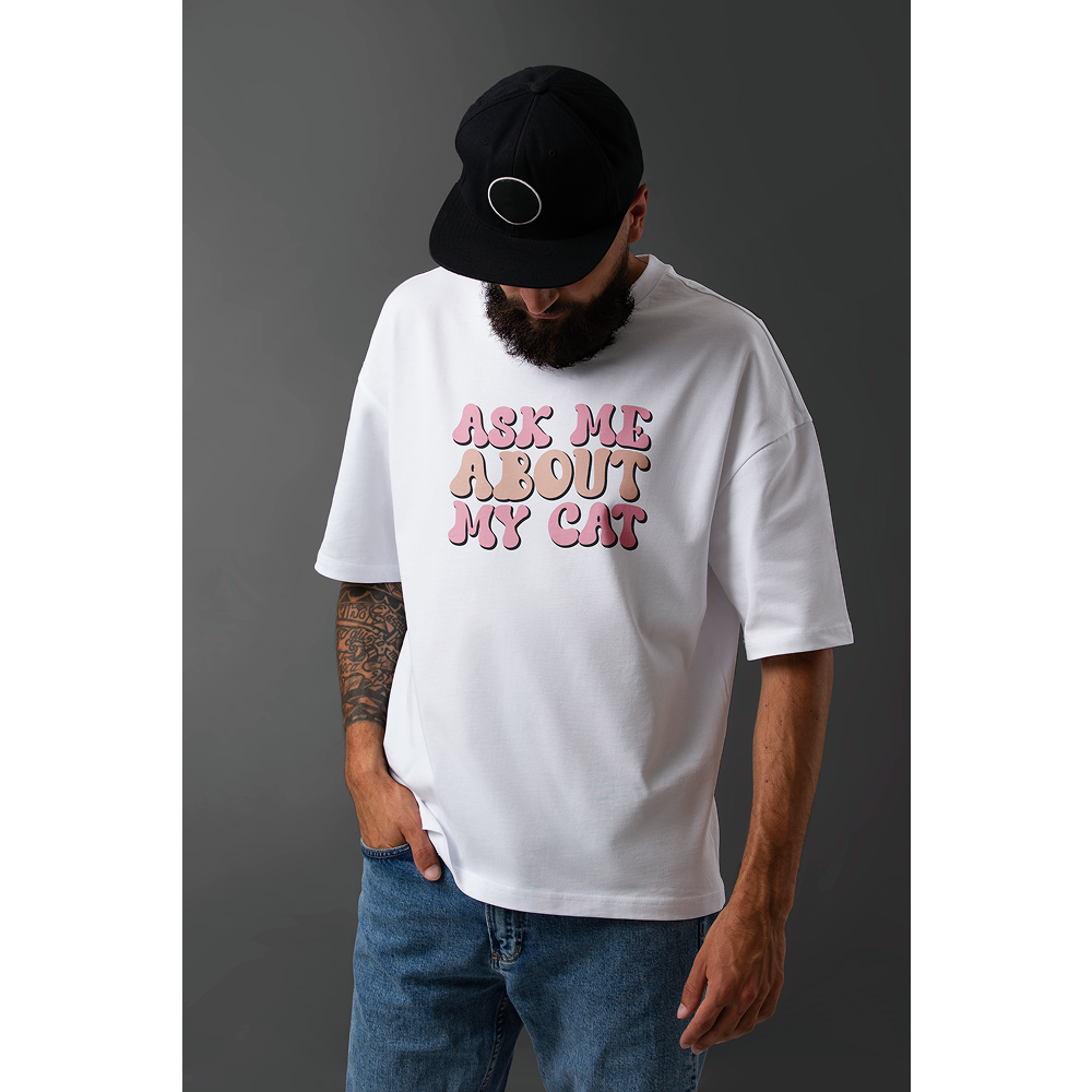 Seek Buy Love All About My Cats Unisex Oversized Tee (White)
