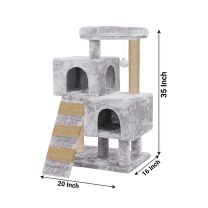 Furrlovers Kitten Cat Tree Scratching Post with Ladder, Condo & Jute Rope (Grey)