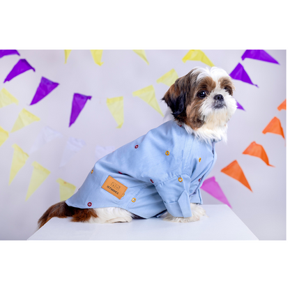 15buttons Mirrorwork Kurta for Dogs (Powder Blue)