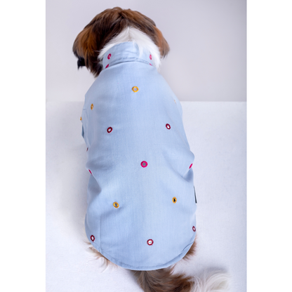 15buttons Mirrorwork Kurta for Dogs (Powder Blue)