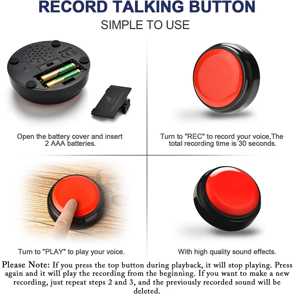 Pet Vogue Voice Recording Interactive Button for Dogs & Cats (Red)