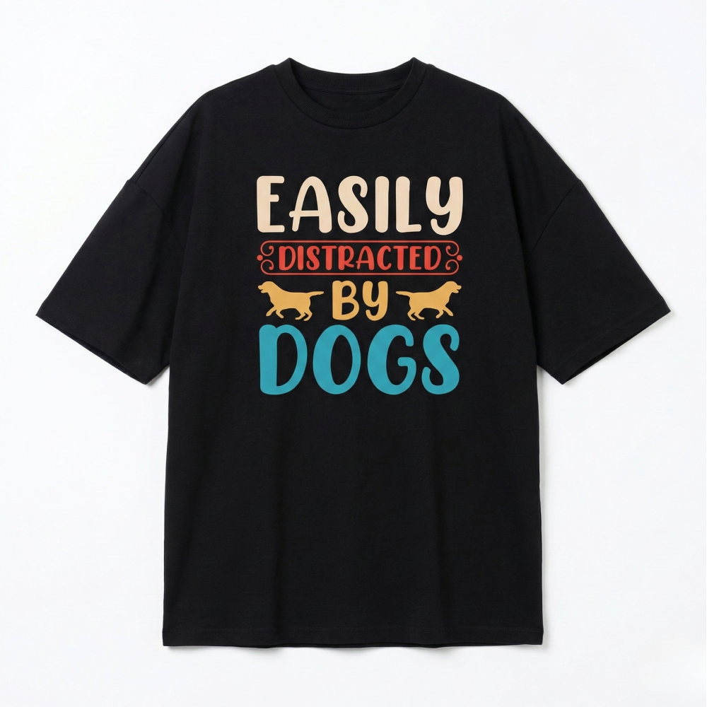 Seek Buy Love Easily Distracted by Dogs Oversized Tee (Black)