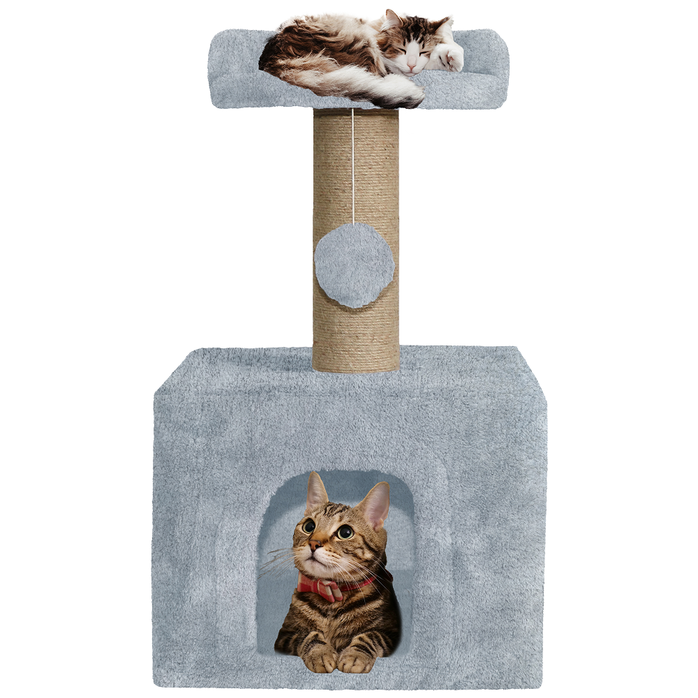Furrlovers Soft Fur Condo Cat Tree with Sisal/Jute Scratching Post & Hanging Ball