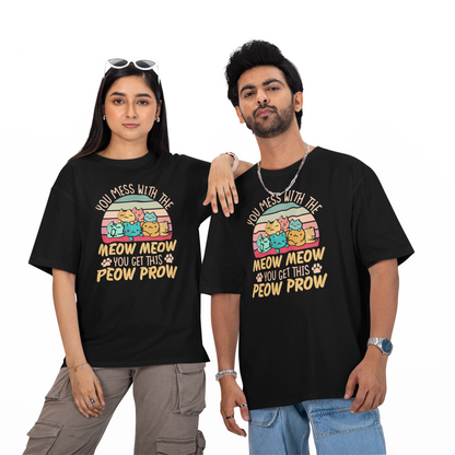 Seek Buy Love Funny Cat Lover Oversized Tshirt (Black)
