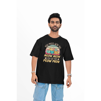 Seek Buy Love Funny Cat Lover Oversized Tshirt (Black)