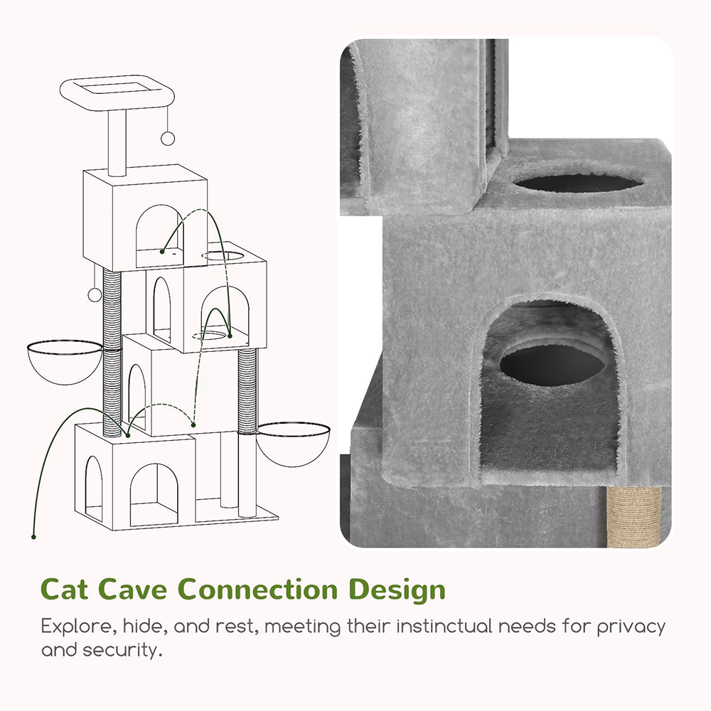 Furrlovers Multilevel Plush Cat Tree with Condo, Hammock & Jute Rope Scratching Posts (Grey)
