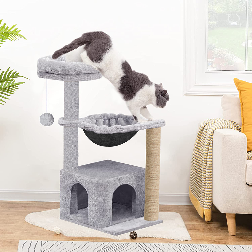 Furrlovers Cat Condo Activity Tree with Jute Scratcher, Hammock & Ball Toy (Grey)