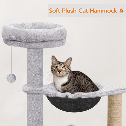 Furrlovers Cat Condo Activity Tree with Jute Scratcher, Hammock & Ball Toy (Grey)