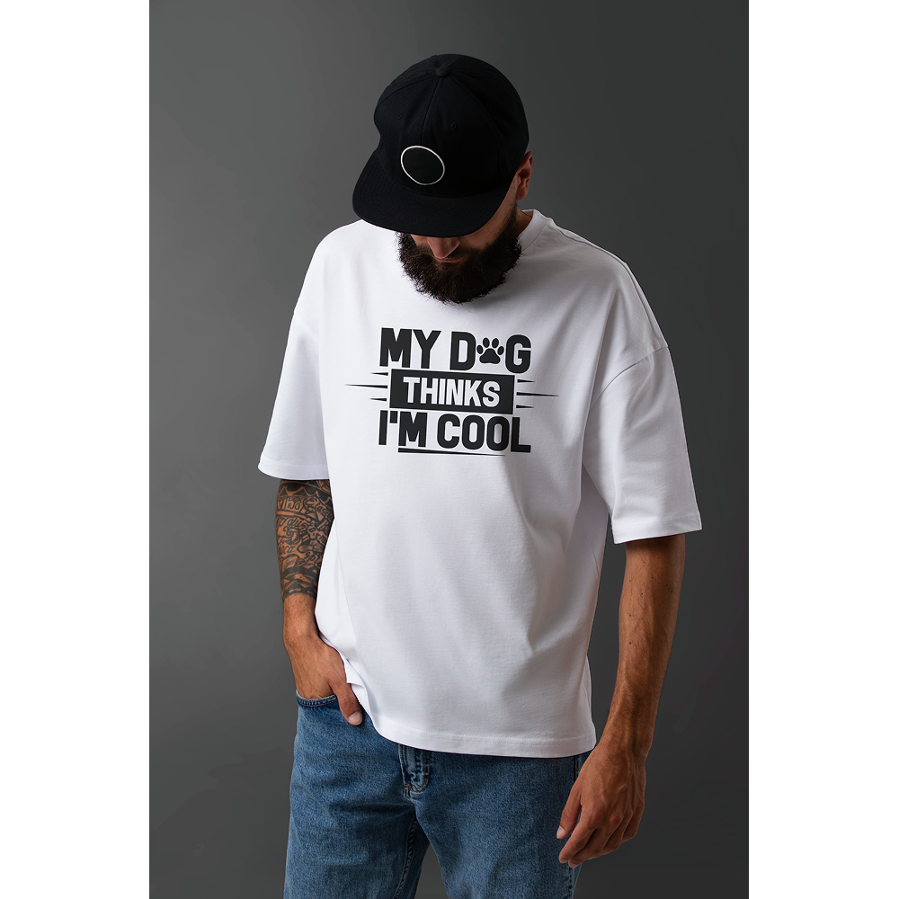 Seek Buy Love My Dog Thinks I'm Cool Oversized Tee (White)
