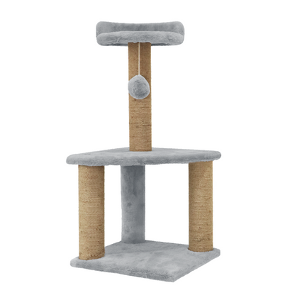 Furrlovers Two Floor Soft Fur Activity Cat Tree for Kittens & Cats with Scratching Post, Natural Sisal Rope & Hanging Ball (Grey)
