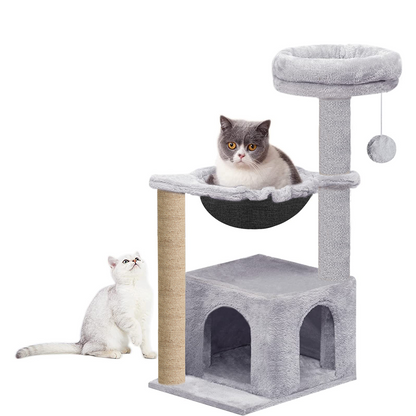 Furrlovers Cat Condo Activity Tree with Jute Scratcher, Hammock & Ball Toy (Grey)