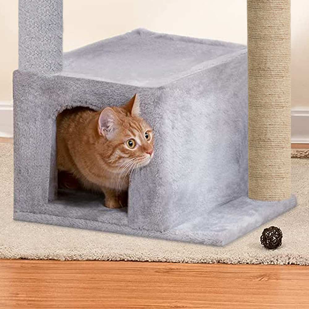 Furrlovers Cat Condo Activity Tree with Jute Scratcher, Hammock & Ball Toy (Grey)