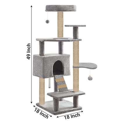 Furrlovers Fur Fabric Multilevel Activity Tree with Detachable Bed & Climbing Ladder for Cats (Grey)