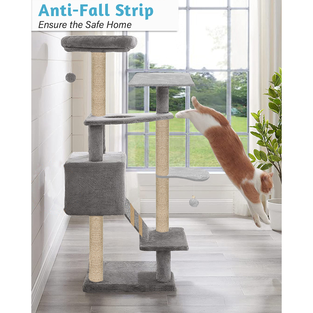 Furrlovers Fur Fabric Multilevel Activity Tree with Detachable Bed & Climbing Ladder for Cats (Grey)