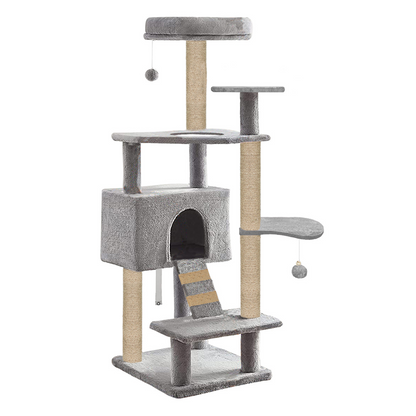 Furrlovers Fur Fabric Multilevel Activity Tree with Detachable Bed & Climbing Ladder for Cats (Grey)