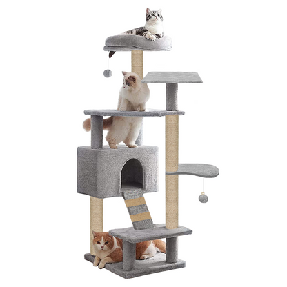 Furrlovers Fur Fabric Multilevel Activity Tree with Detachable Bed & Climbing Ladder for Cats (Grey)