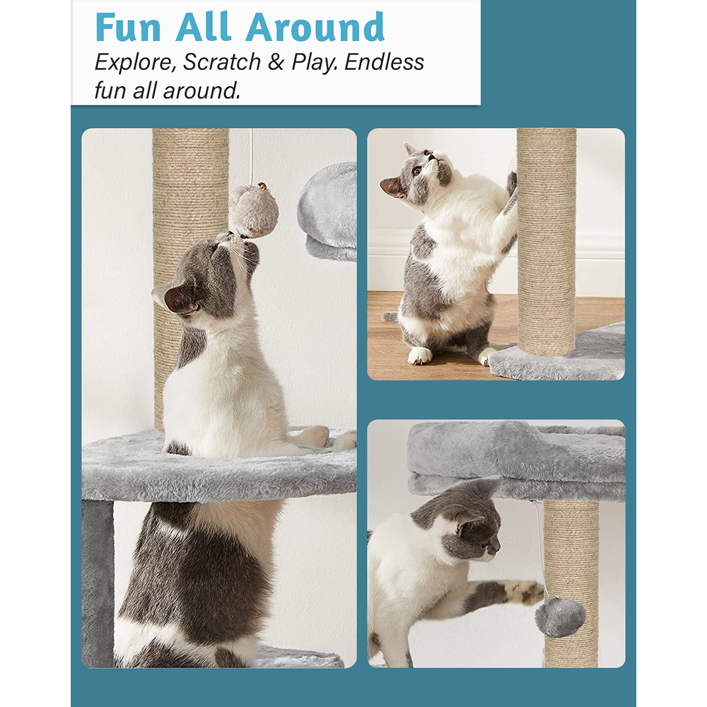 Furrlovers Fur Fabric Multilevel Activity Tree with Detachable Bed & Climbing Ladder for Cats (Grey)