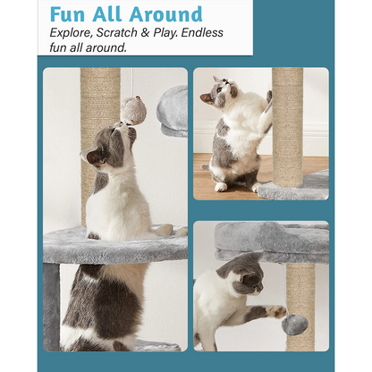 Furrlovers Fur Fabric Multilevel Activity Tree with Detachable Bed & Climbing Ladder for Cats (Grey)