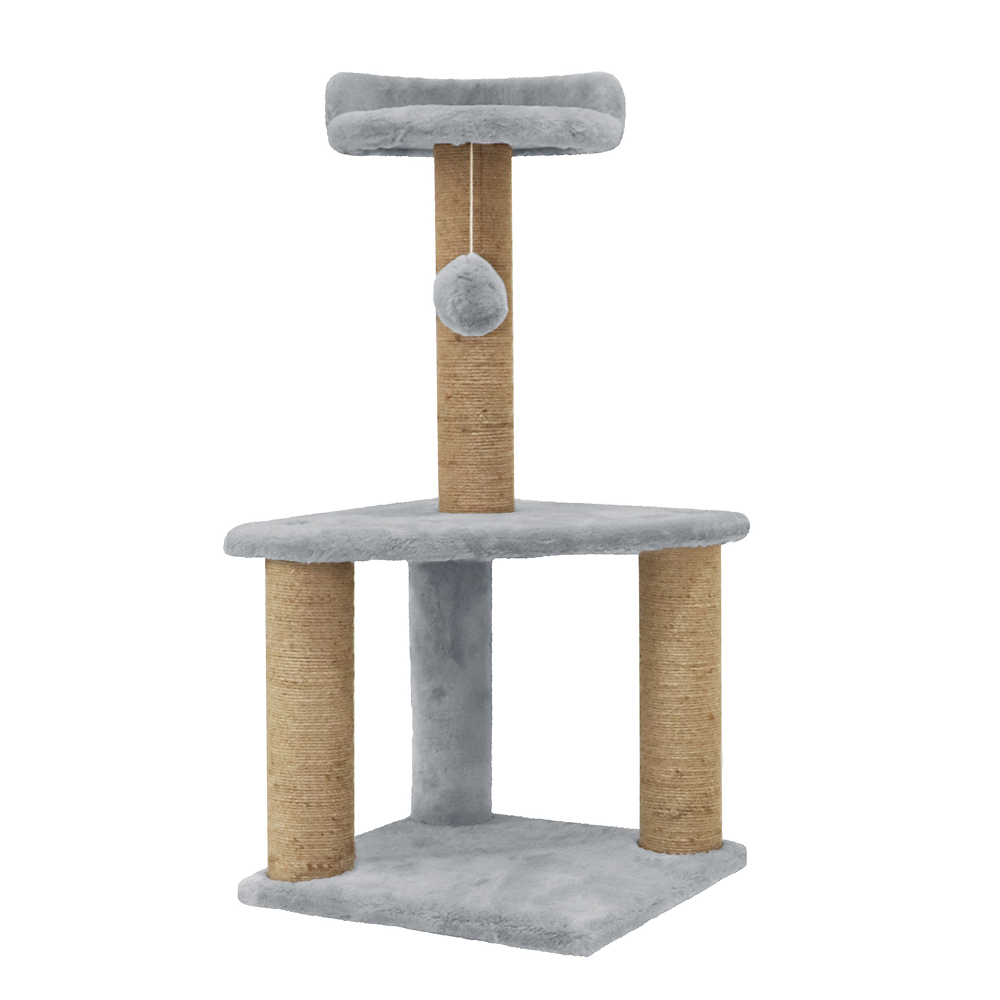 Furrlovers Two Floor Soft Fur Activity Cat Tree for Kittens & Cats with Scratching Post, Natural Sisal Rope & Hanging Ball (Grey)